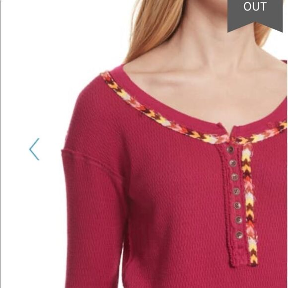 Free People We the Free Rainbow Crochet Thermal Henley Top - Picture 3 of 9